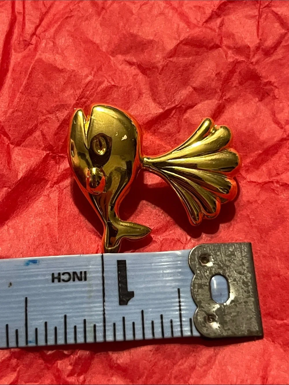 Vintage Gold Whale Brooch with Sculpted Tail